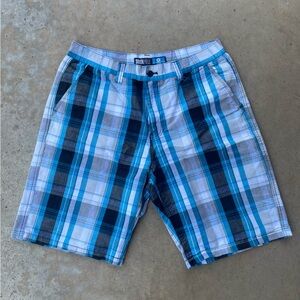 Men's SOUTHPOLE Plaid blue + white shorts 38